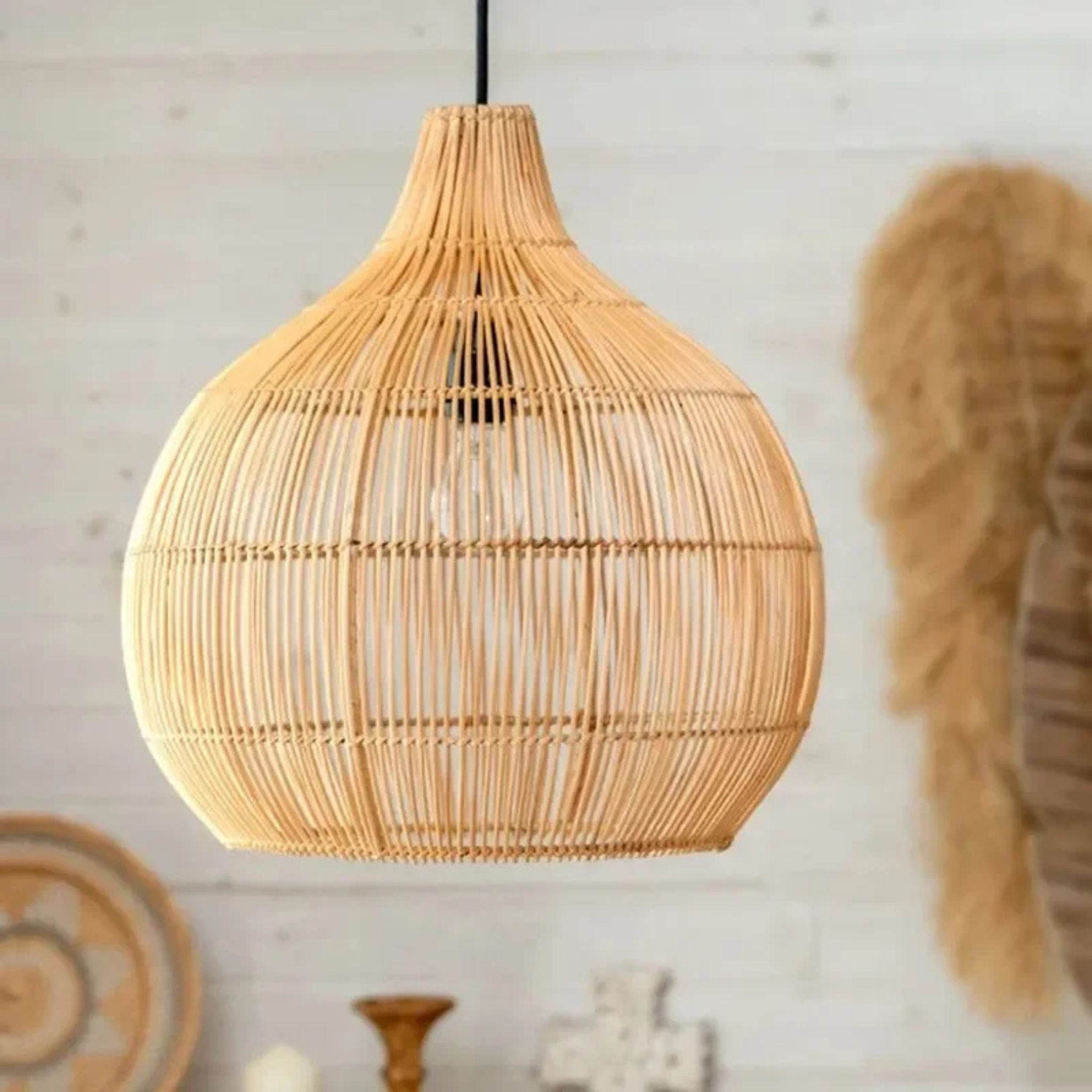Suspension Goutte Rotin Naturel