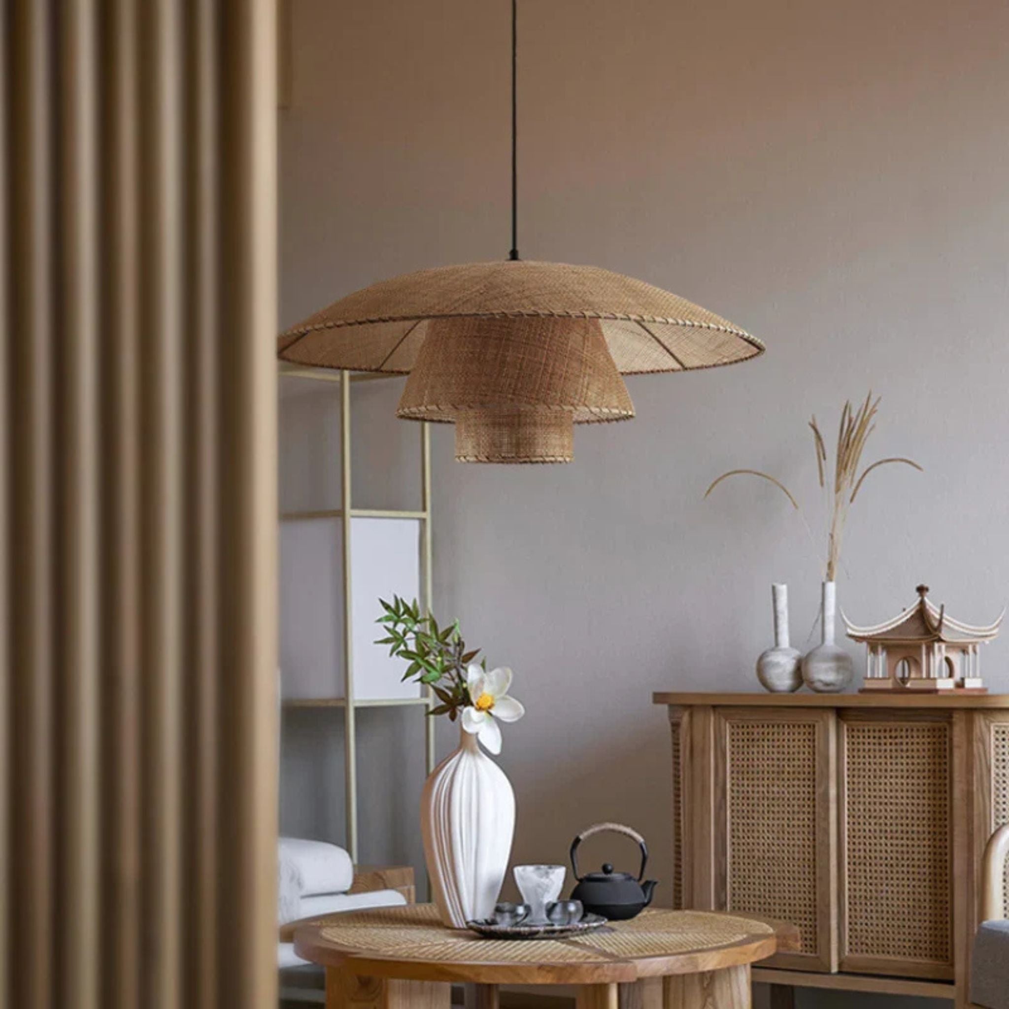 Suspension Ombrelle Rotin Naturel