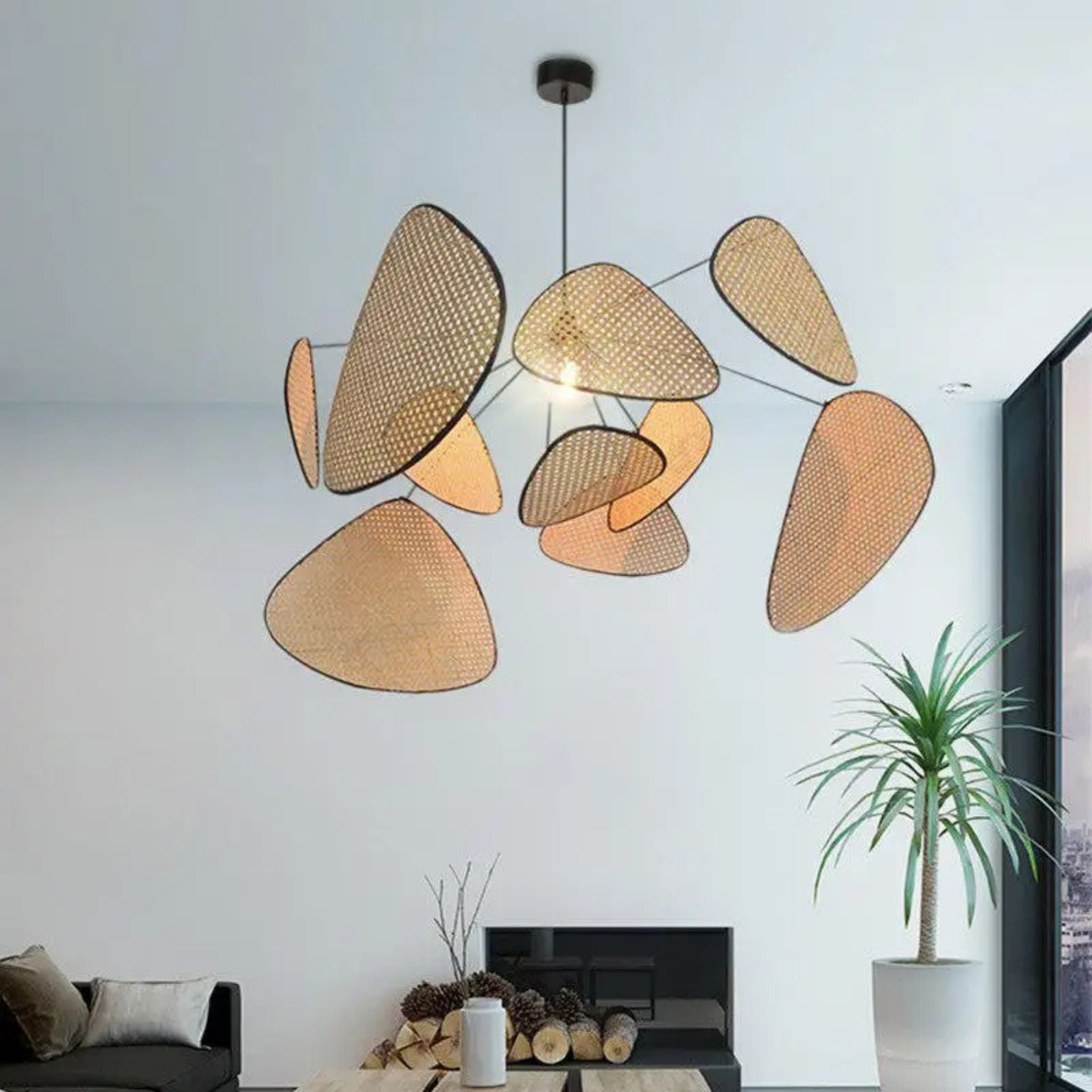Suspension Galets Rotin Naturel