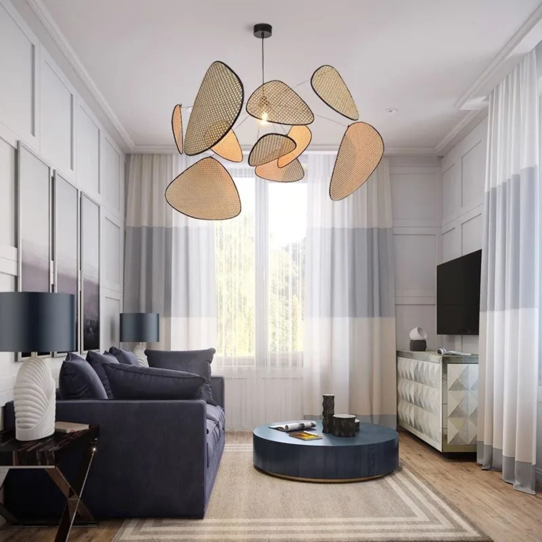 Suspension Galets Rotin Naturel