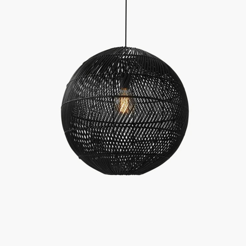 Suspension Rotin Boule Noire
